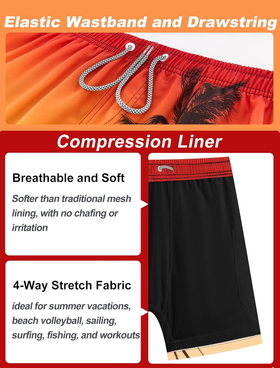 imageAPTRO Mens Swim Trunks with Compression Liner 5quot Quick Dry 2 in 1 Swimming Beach Board Shorts Bathing Suit Swimsuit SwimwearLr03 Coconut Tree Orange