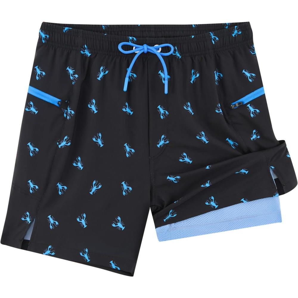 imageAPTRO 2 in 1 Mens Swim Trunks 5quot Quick Dry Swim Shorts Bathing Suit Swim Trunks with Zipper PocketsW09 Blueblack Lobster