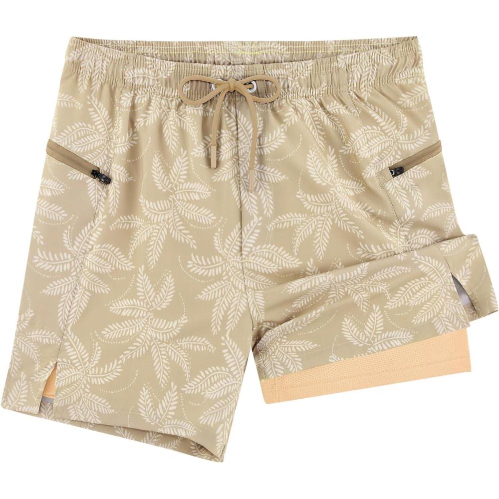 imageAPTRO 2 in 1 Mens Swim Trunks 5quot Quick Dry Swim Shorts Bathing Suit Swim Trunks with Zipper PocketsW11 Brown Leaves