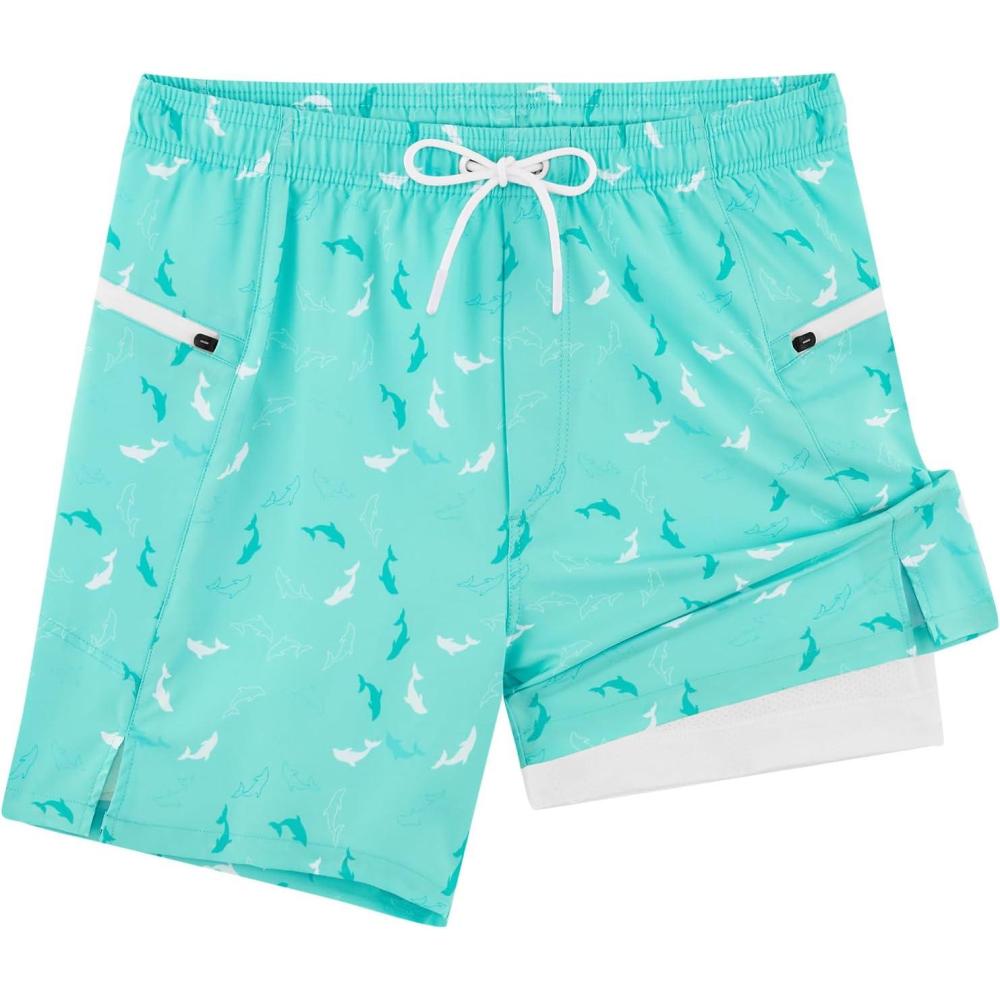 imageAPTRO 2 in 1 Mens Swim Trunks 5quot Quick Dry Swim Shorts Bathing Suit Swim Trunks with Zipper PocketsW12 Mint Fish