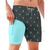imageAPTRO Mens Swim Trunks with Compression Liner 5 Inch Bathing Suit Beach SwimsuitsGreyblue Palm