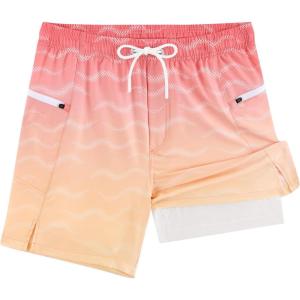 imageAPTRO 2 in 1 Mens Swim Trunks 5quot Quick Dry Swim Shorts Bathing Suit Swim Trunks with Zipper PocketsW01pink