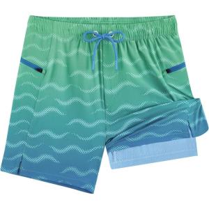 imageAPTRO 2 in 1 Mens Swim Trunks 5quot Quick Dry Swim Shorts Bathing Suit Swim Trunks with Zipper PocketsW02blue Green