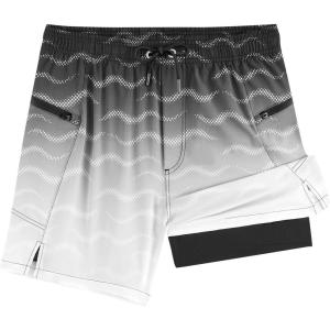 imageAPTRO 2 in 1 Mens Swim Trunks 5quot Quick Dry Swim Shorts Bathing Suit Swim Trunks with Zipper PocketsW07black