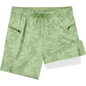 imageAPTRO 2 in 1 Mens Swim Trunks 5quot Quick Dry Swim Shorts Bathing Suit Swim Trunks with Zipper PocketsW10 Green Leaves