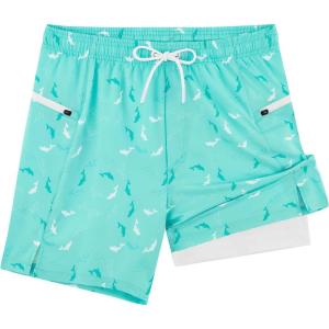 imageAPTRO 2 in 1 Mens Swim Trunks 5quot Quick Dry Swim Shorts Bathing Suit Swim Trunks with Zipper PocketsW12 Mint Fish