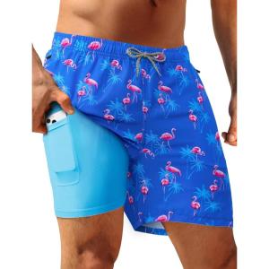 imageAPTRO Mens Swim Trunks with Compression Liner 5quot Quick Dry 2 in 1 Swimming Beach Board Shorts Bathing Suit Swimsuit SwimwearLr06 Flamingo Blue