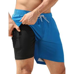 imageAPTRO Mens Swim Trunks with Compression Liner 5quot Quick Dry 2 in 1 Swimming Beach Board Shorts Bathing Suit Swimsuit SwimwearLr08 Navy