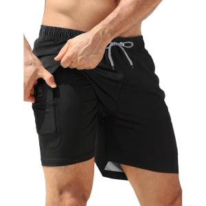 imageAPTRO Mens Swim Trunks with Compression Liner 5quot Quick Dry 2 in 1 Swimming Beach Board Shorts Bathing Suit Swimsuit SwimwearLr09 Black