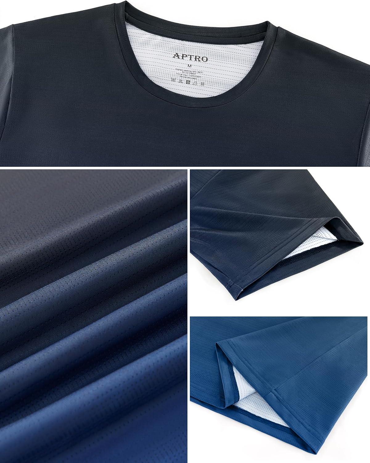 imageAPTRO Mens Athletic TShirts Quick Dry Running Workout Shirts Short Sleeve Activewear Crew Neck Gym Tee TopsB09 Black Blue