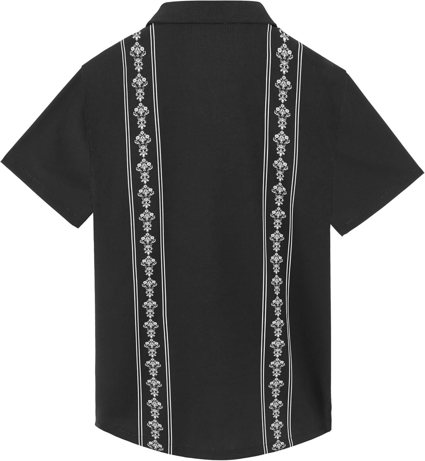 imageMens Cuban Guayabera Shirts Short Sleeve Casual Button Down Summer Shirt Beach Vacation TopsBlack