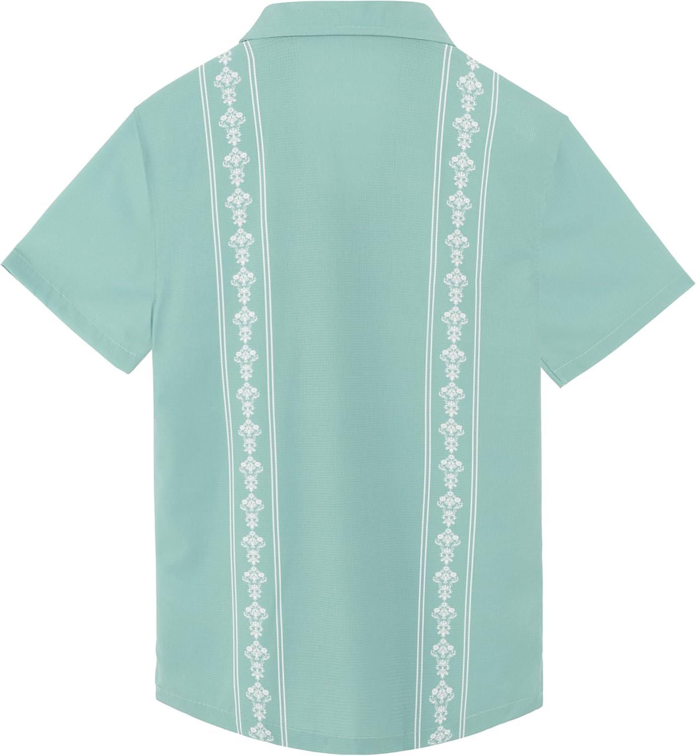 imageMens Cuban Guayabera Shirts Short Sleeve Casual Button Down Summer Shirt Beach Vacation TopsGreen