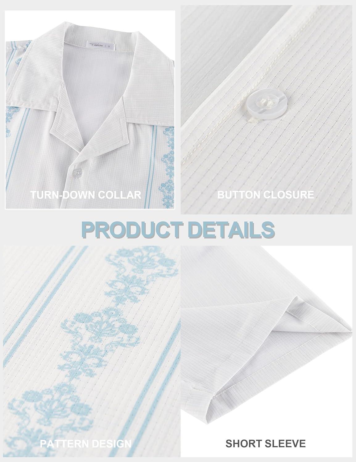 imageMens Cuban Guayabera Shirts Short Sleeve Casual Button Down Summer Shirt Beach Vacation TopsWhite