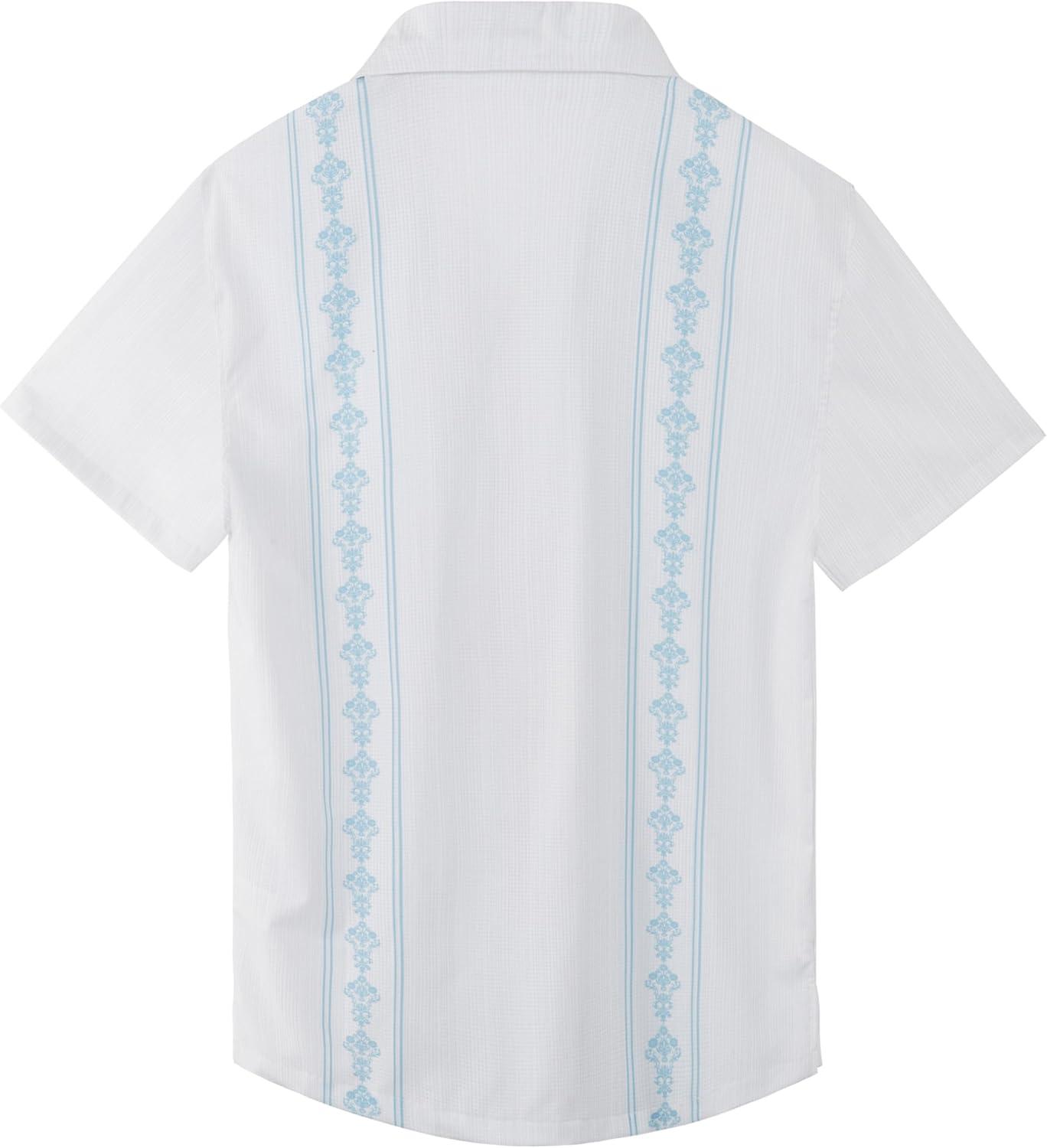 imageMens Cuban Guayabera Shirts Short Sleeve Casual Button Down Summer Shirt Beach Vacation TopsWhite