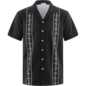 imageMens Cuban Guayabera Shirts Short Sleeve Casual Button Down Summer Shirt Beach Vacation TopsBlack