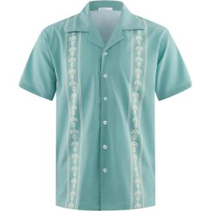 imageMens Cuban Guayabera Shirts Short Sleeve Casual Button Down Summer Shirt Beach Vacation TopsGreen