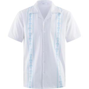 imageMens Cuban Guayabera Shirts Short Sleeve Casual Button Down Summer Shirt Beach Vacation TopsWhite