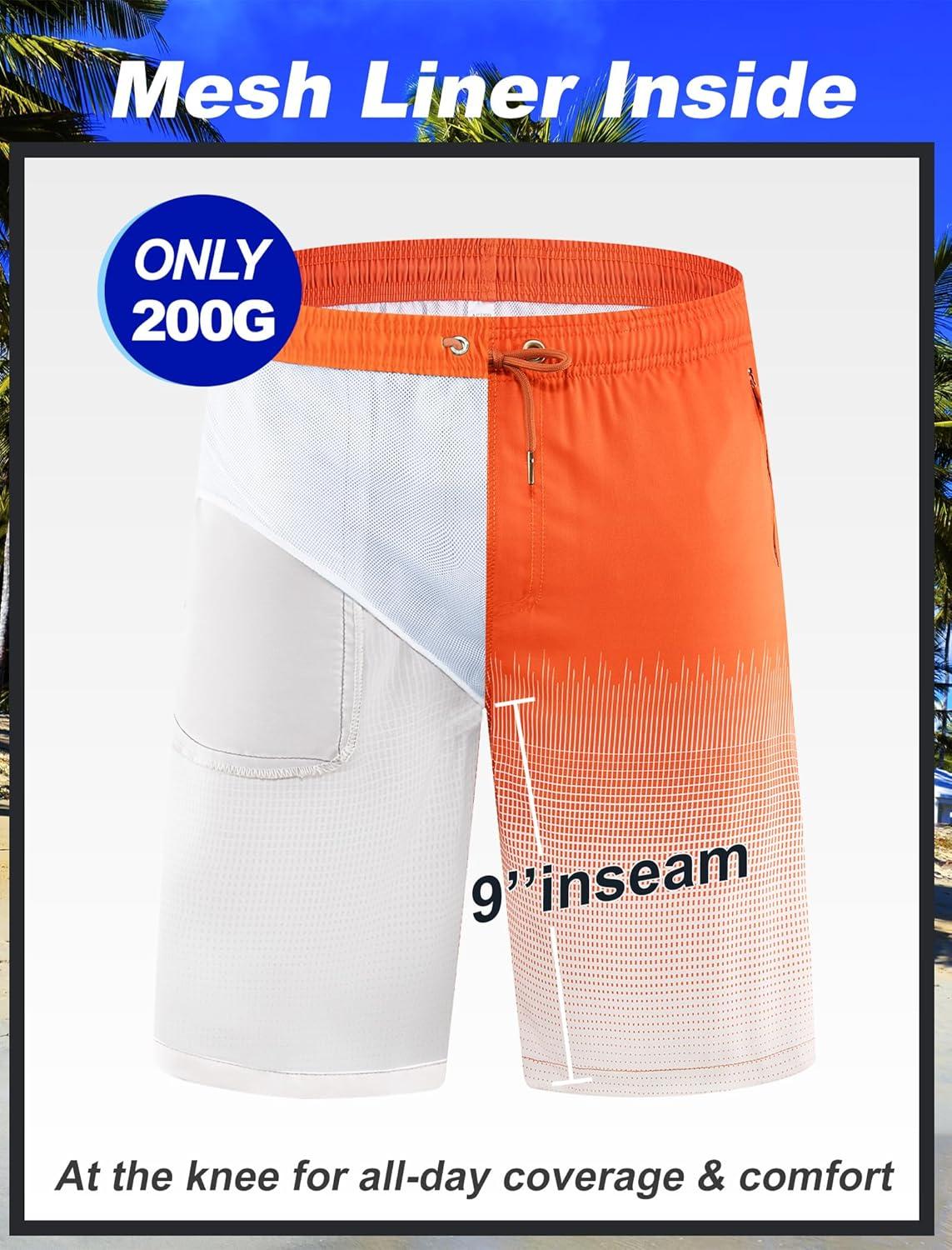 imageAPTRO Mens Swim Trunks 9 inch Bathing Suit Board Shorts with Zipper Pockets Swimming Swimsuit Beach Shorts Big and TallA06 Reddish Orange