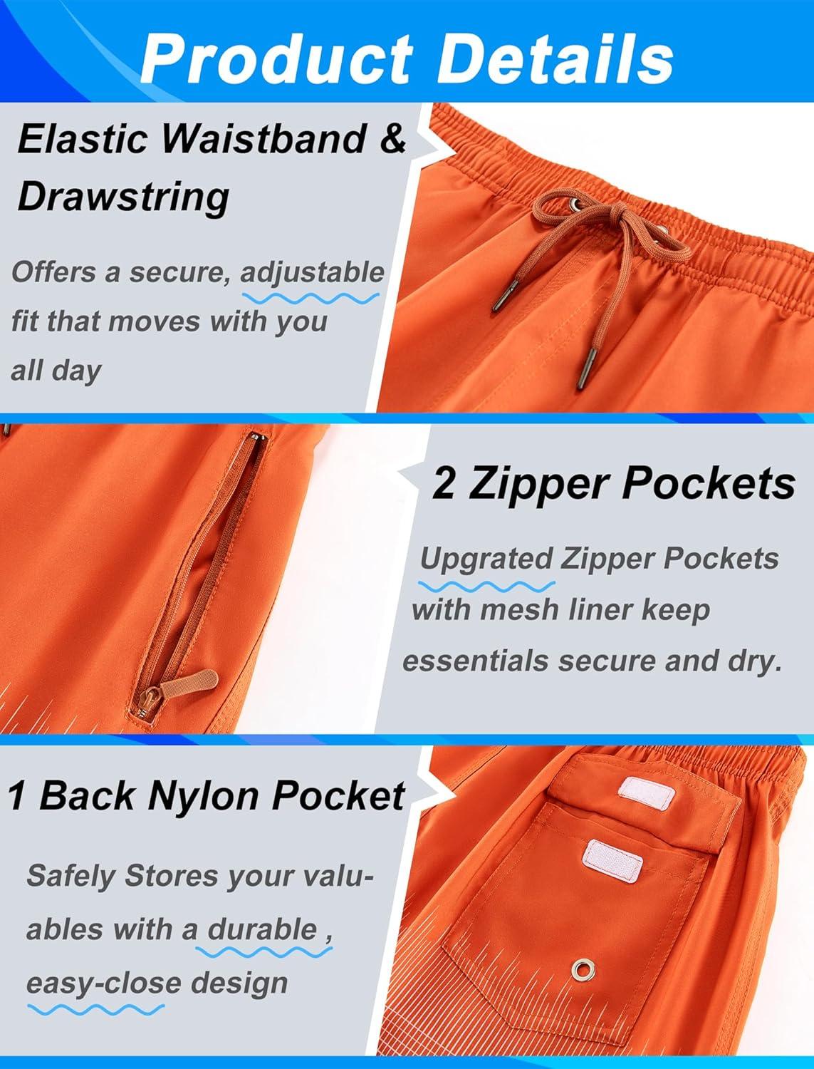 imageAPTRO Mens Swim Trunks 9 inch Bathing Suit Board Shorts with Zipper Pockets Swimming Swimsuit Beach Shorts Big and TallA06 Reddish Orange