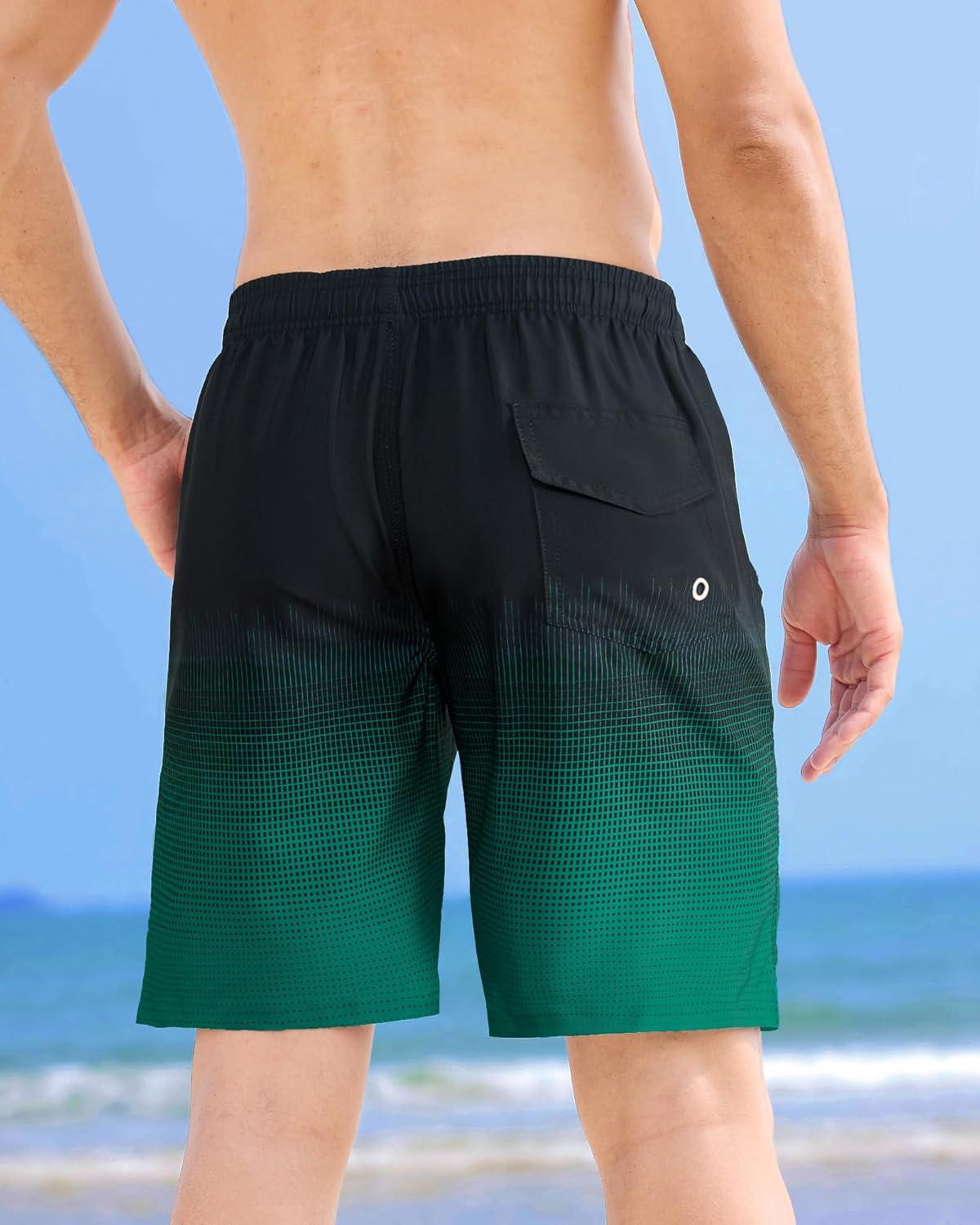 imageAPTRO Mens Swim Trunks 9 inch Bathing Suit Board Shorts with Zipper Pockets Swimming Swimsuit Beach Shorts Big and TallLr Black Green