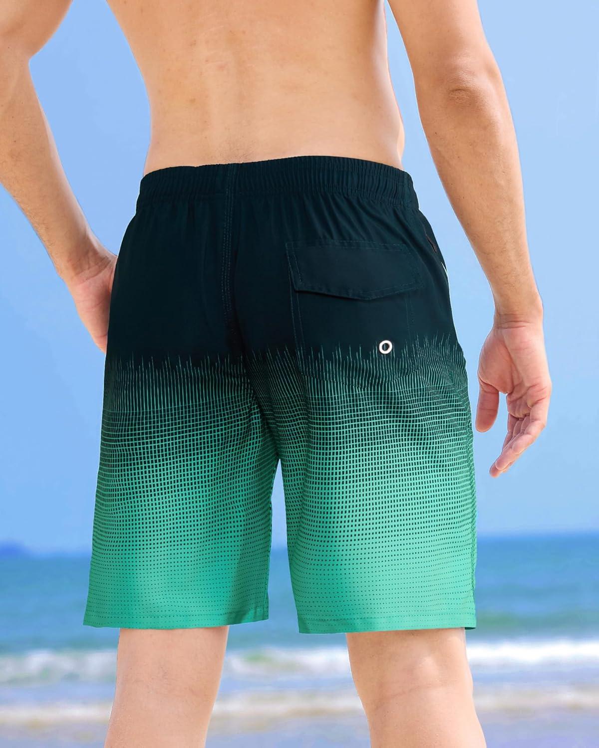 imageAPTRO Mens Swim Trunks 9 inch Bathing Suit Board Shorts with Zipper Pockets Swimming Swimsuit Beach Shorts Big and TallLr Black Mint