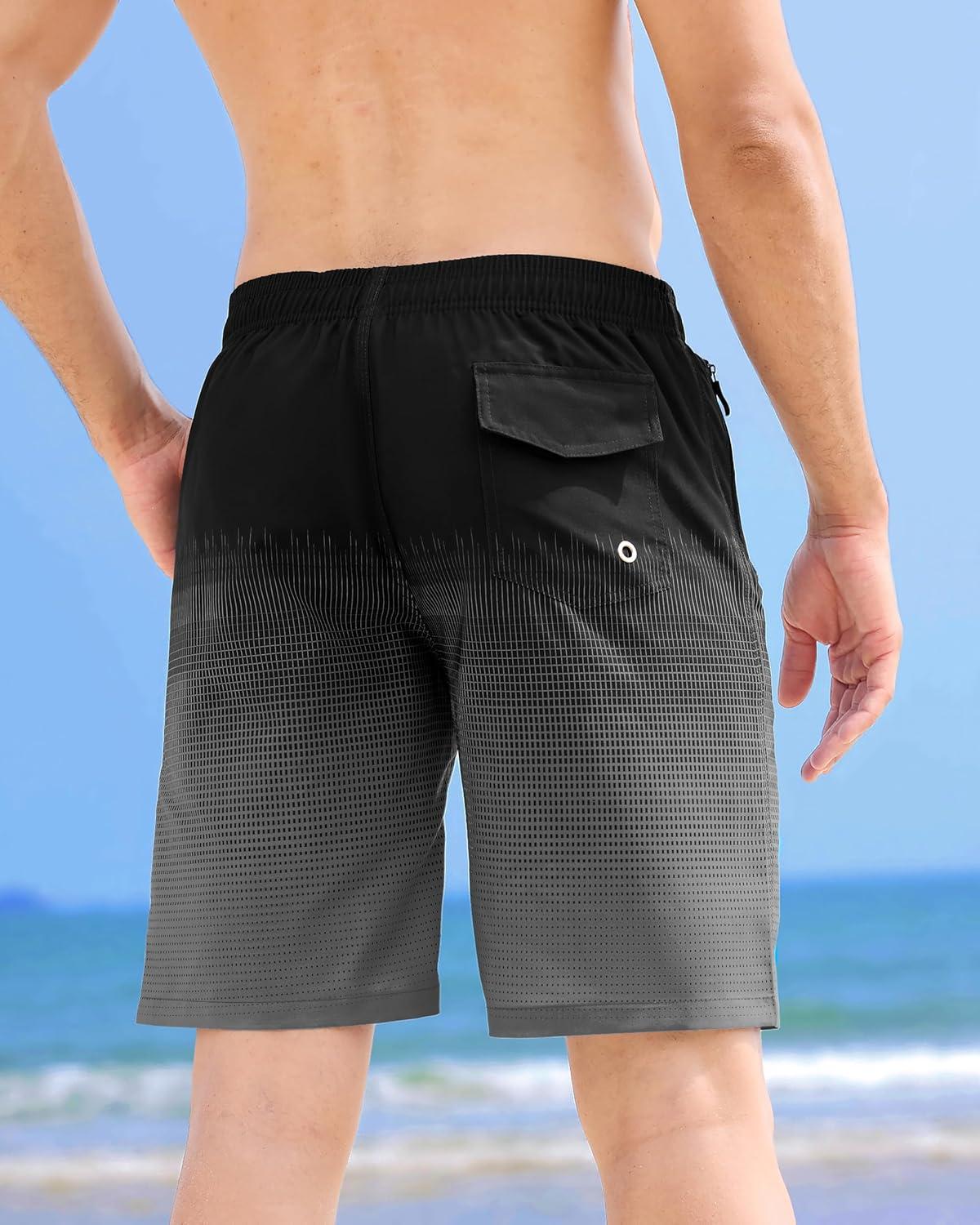 imageAPTRO Mens Swim Trunks 9 inch Bathing Suit Board Shorts with Zipper Pockets Swimming Swimsuit Beach Shorts Big and TallLr Grey