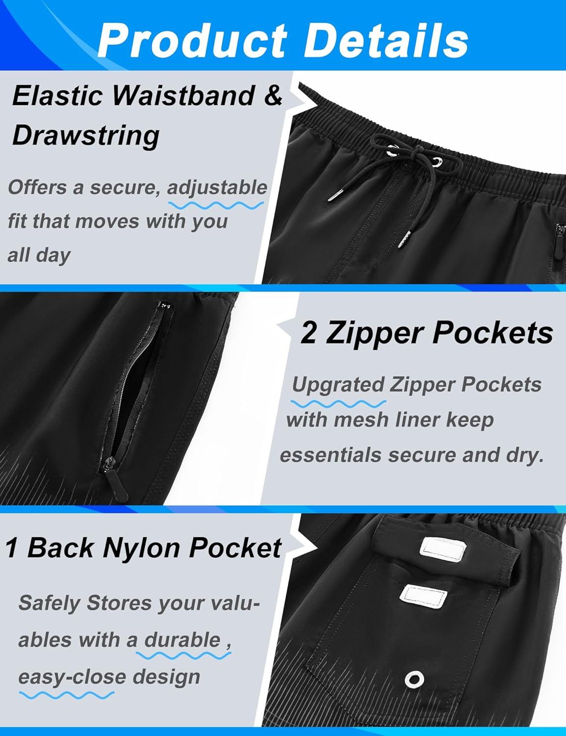 imageAPTRO Mens Swim Trunks 9 inch Bathing Suit Board Shorts with Zipper Pockets Swimming Swimsuit Beach Shorts Big and TallLr Grey