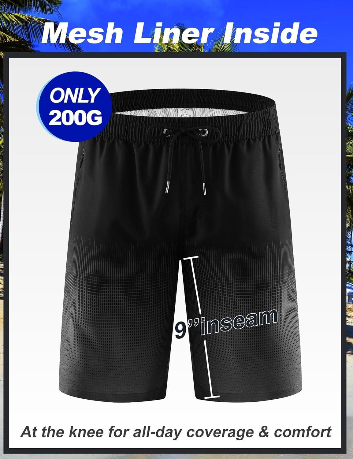 imageAPTRO Mens Swim Trunks 9 inch Bathing Suit Board Shorts with Zipper Pockets Swimming Swimsuit Beach Shorts Big and TallLr Grey