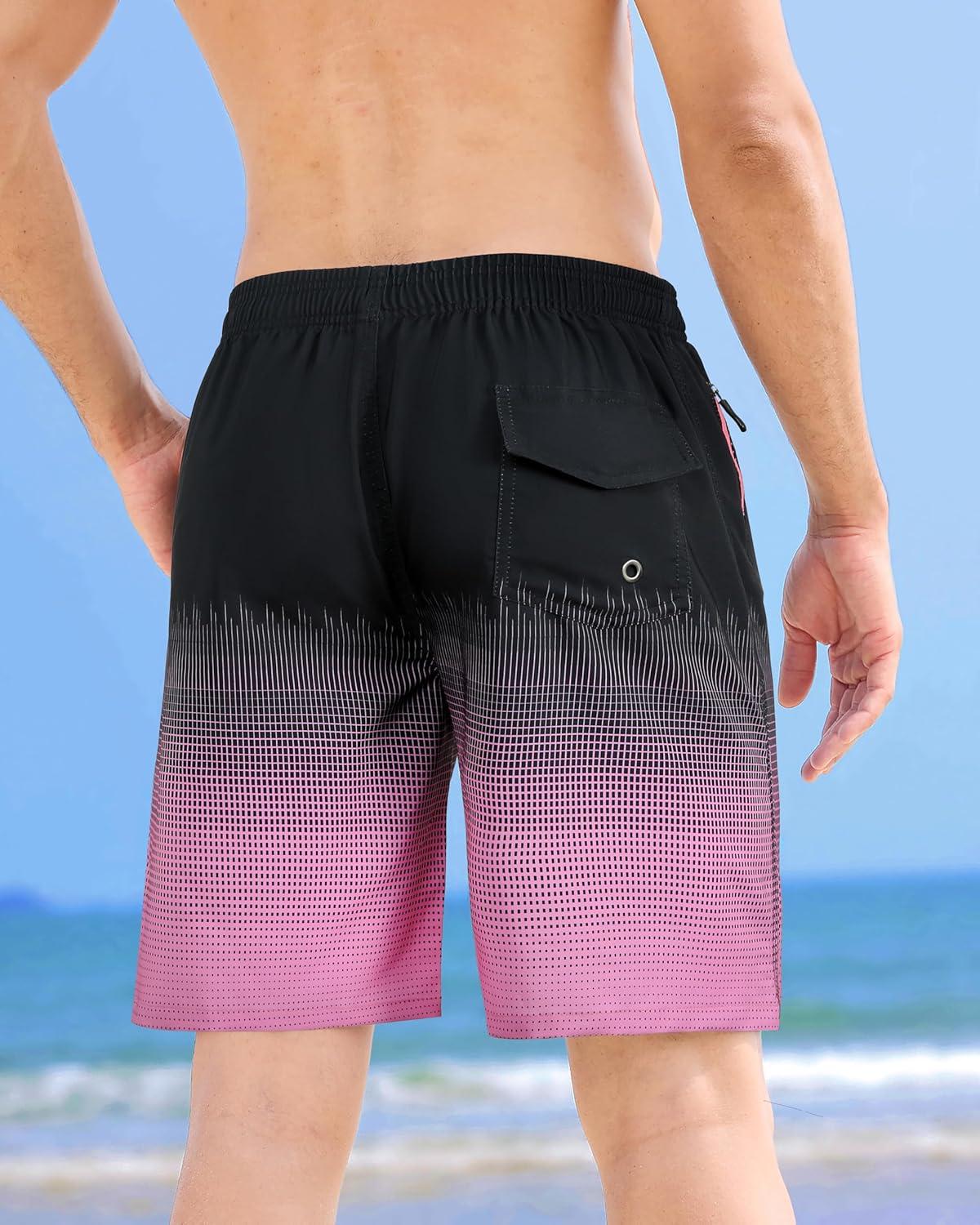 imageAPTRO Mens Swim Trunks 9 inch Bathing Suit Board Shorts with Zipper Pockets Swimming Swimsuit Beach Shorts Big and TallLr Pink
