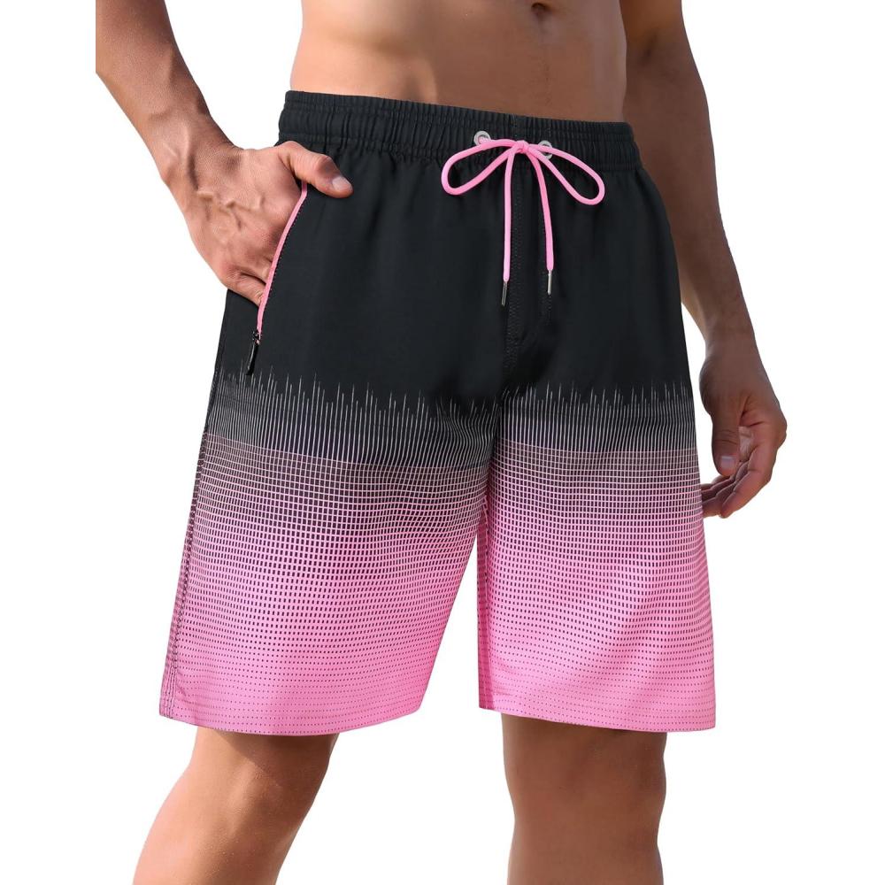 imageAPTRO Mens Swim Trunks 9 inch Bathing Suit Board Shorts with Zipper Pockets Swimming Swimsuit Beach Shorts Big and TallLr Pink