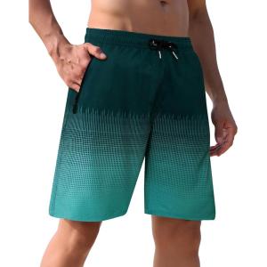 imageAPTRO Mens Swim Trunks 9 inch Bathing Suit Board Shorts with Zipper Pockets Swimming Swimsuit Beach Shorts Big and TallA02 Black Green