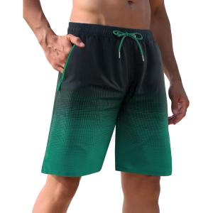 imageAPTRO Mens Swim Trunks 9 inch Bathing Suit Board Shorts with Zipper Pockets Swimming Swimsuit Beach Shorts Big and TallLr Black Green
