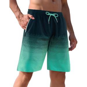 imageAPTRO Mens Swim Trunks 9 inch Bathing Suit Board Shorts with Zipper Pockets Swimming Swimsuit Beach Shorts Big and TallLr Black Mint