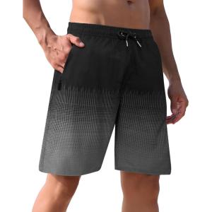 imageAPTRO Mens Swim Trunks 9 inch Bathing Suit Board Shorts with Zipper Pockets Swimming Swimsuit Beach Shorts Big and TallLr Grey