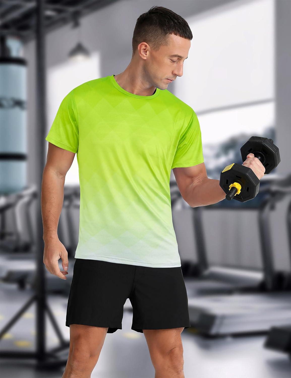 imageMens Athletic TShirt Performance Gym Shirt Quick Dry Moisture Wicking Running Workout Short Sleeve TopsNeon Green