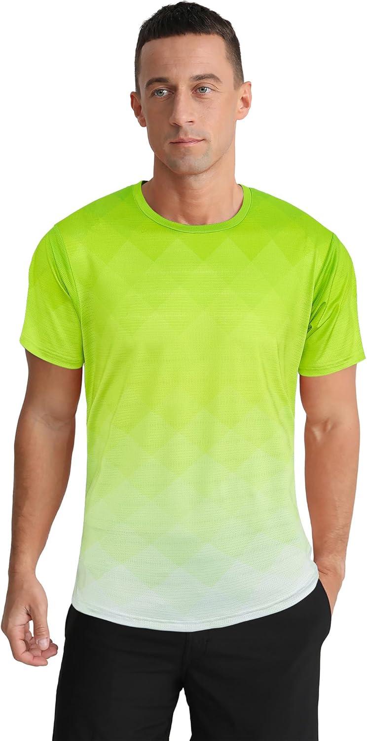 imageMens Athletic TShirt Performance Gym Shirt Quick Dry Moisture Wicking Running Workout Short Sleeve TopsNeon Green