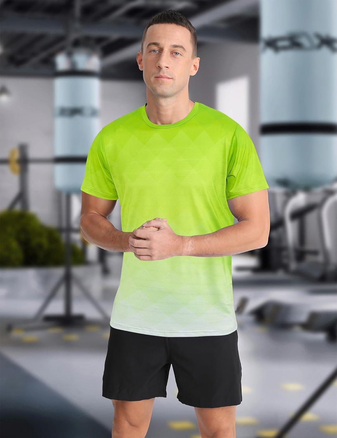 imageMens Athletic TShirt Performance Gym Shirt Quick Dry Moisture Wicking Running Workout Short Sleeve TopsNeon Green