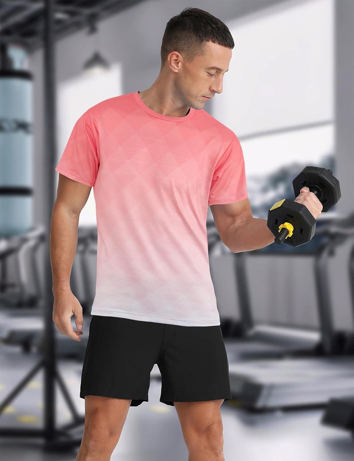 imageMens Athletic TShirt Performance Gym Shirt Quick Dry Moisture Wicking Running Workout Short Sleeve TopsPink
