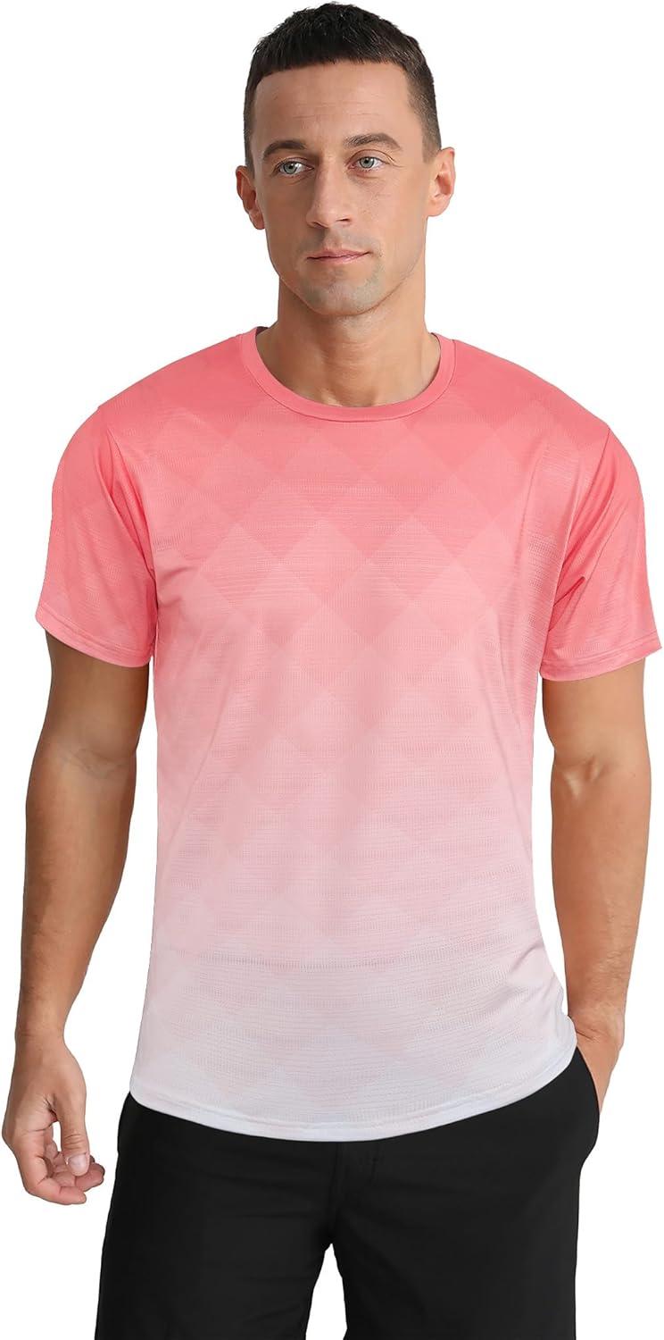 imageMens Athletic TShirt Performance Gym Shirt Quick Dry Moisture Wicking Running Workout Short Sleeve TopsPink