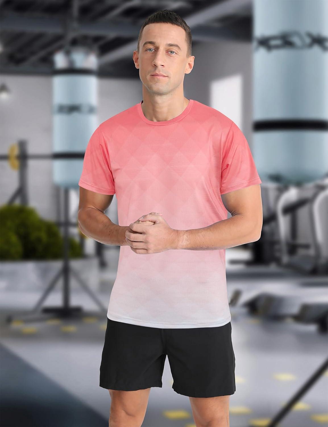 imageMens Athletic TShirt Performance Gym Shirt Quick Dry Moisture Wicking Running Workout Short Sleeve TopsPink