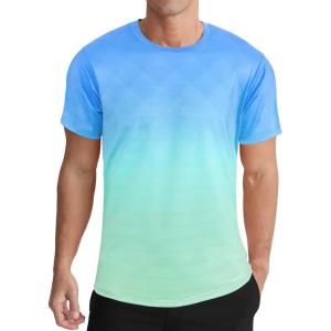imageMens Athletic TShirt Performance Gym Shirt Quick Dry Moisture Wicking Running Workout Short Sleeve TopsBluegreen Gradient