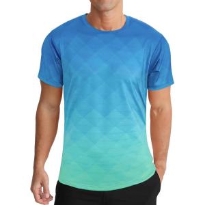 imageMens Athletic TShirt Performance Gym Shirt Quick Dry Moisture Wicking Running Workout Short Sleeve TopsDeep Bluegreen Gradient