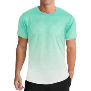 imageMens Athletic TShirt Performance Gym Shirt Quick Dry Moisture Wicking Running Workout Short Sleeve TopsGradient Cyan