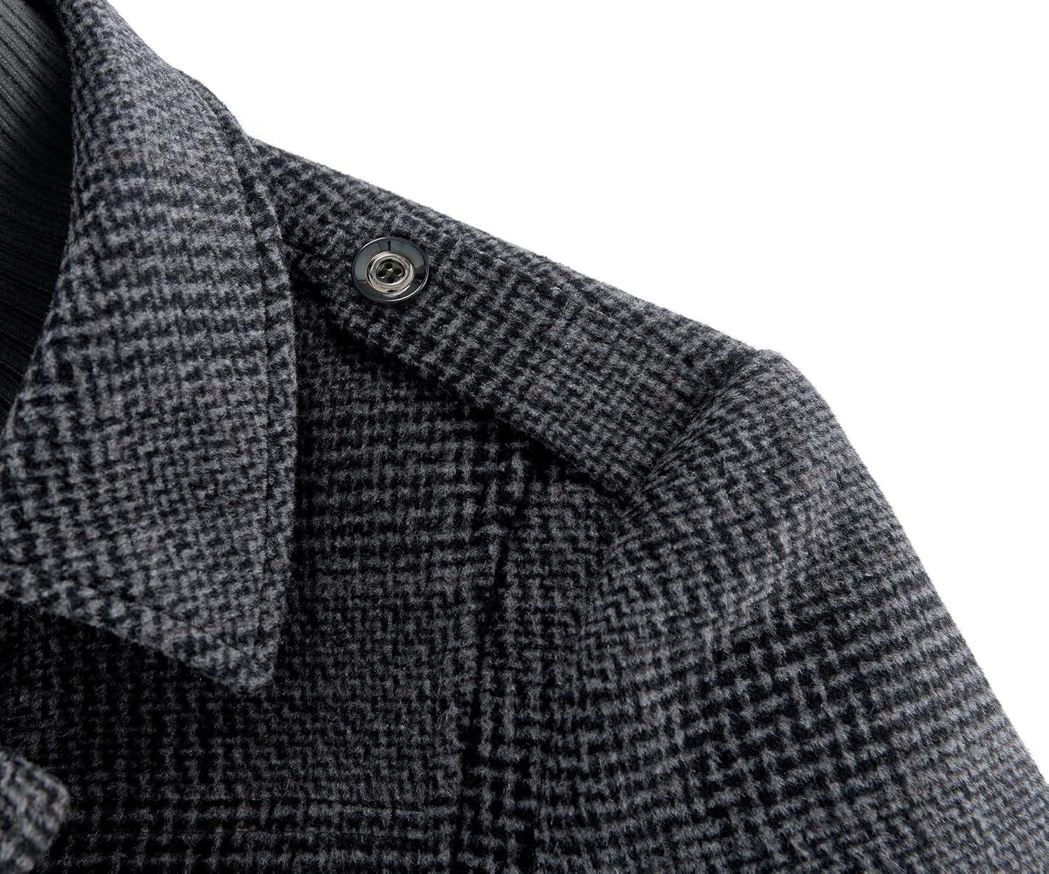 imageAPTRO Mens Pea Coat Wool Jacket Windbreaker Single Breasted Winter Coat11grey Plaid