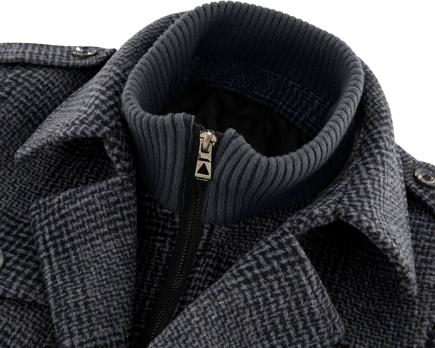 imageAPTRO Mens Pea Coat Wool Jacket Windbreaker Single Breasted Winter Coat11grey Plaid