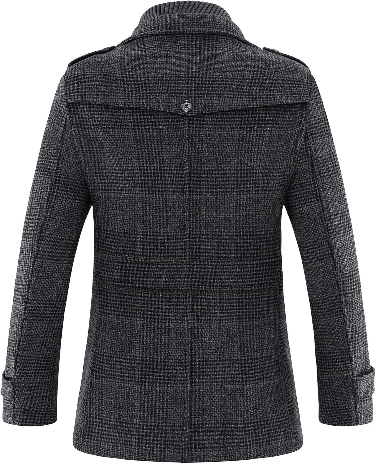 imageAPTRO Mens Pea Coat Wool Jacket Windbreaker Single Breasted Winter Coat11grey Plaid