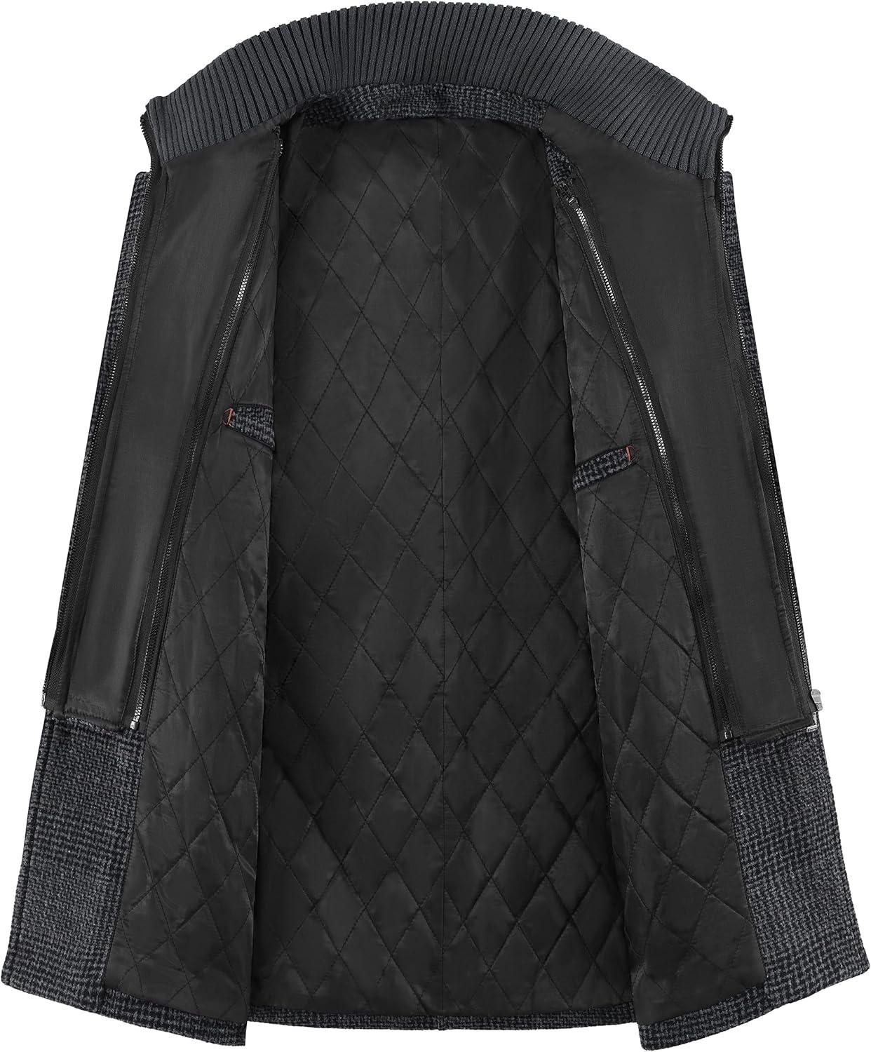 imageAPTRO Mens Pea Coat Wool Jacket Windbreaker Single Breasted Winter Coat11grey Plaid