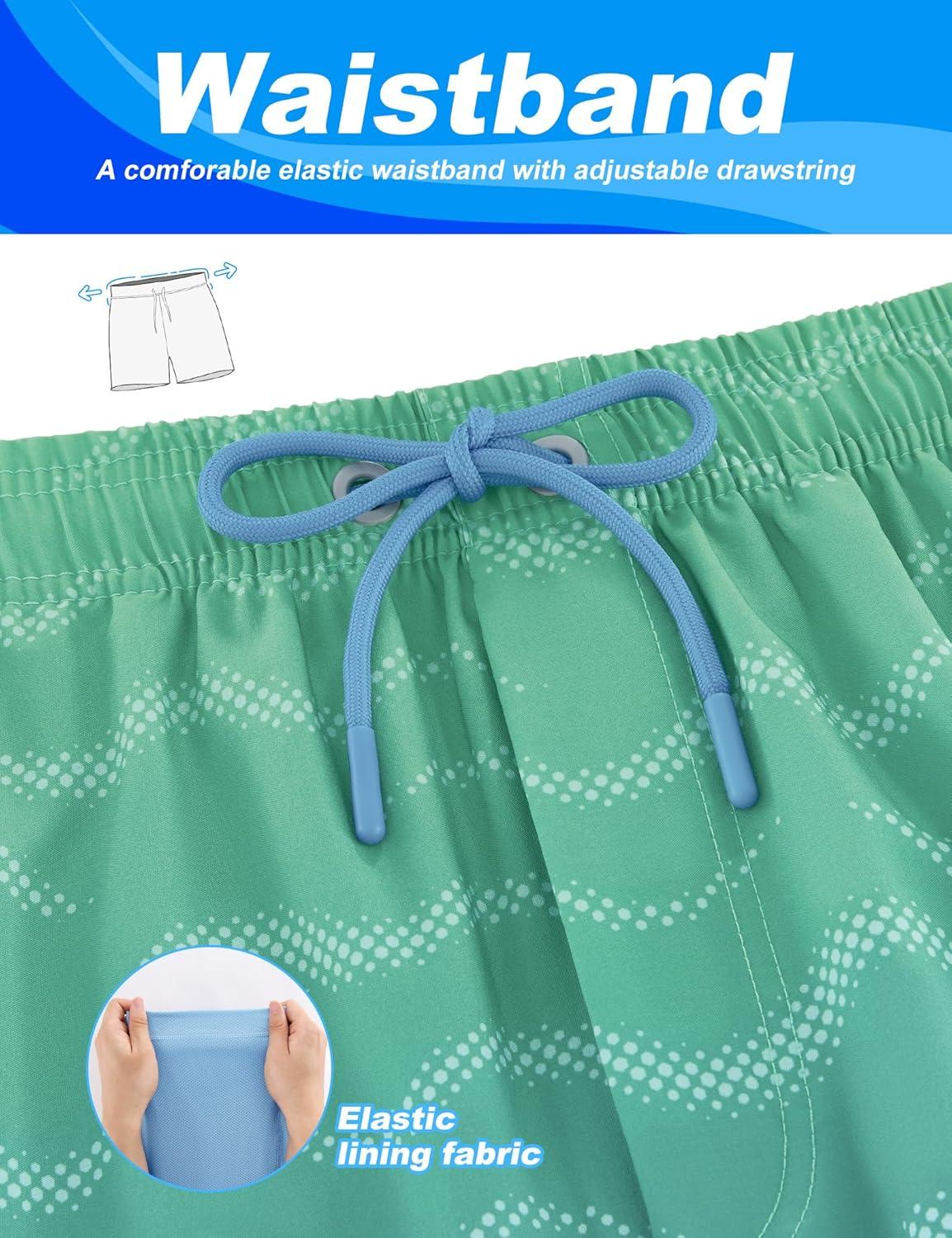 imageAPTRO Mens Swim Trunks with Compression Liner 5quot Quick Dry Bathing Suit Swim Shorts with Zipper Pockets Board Shorts SwimsuitW02blue Green