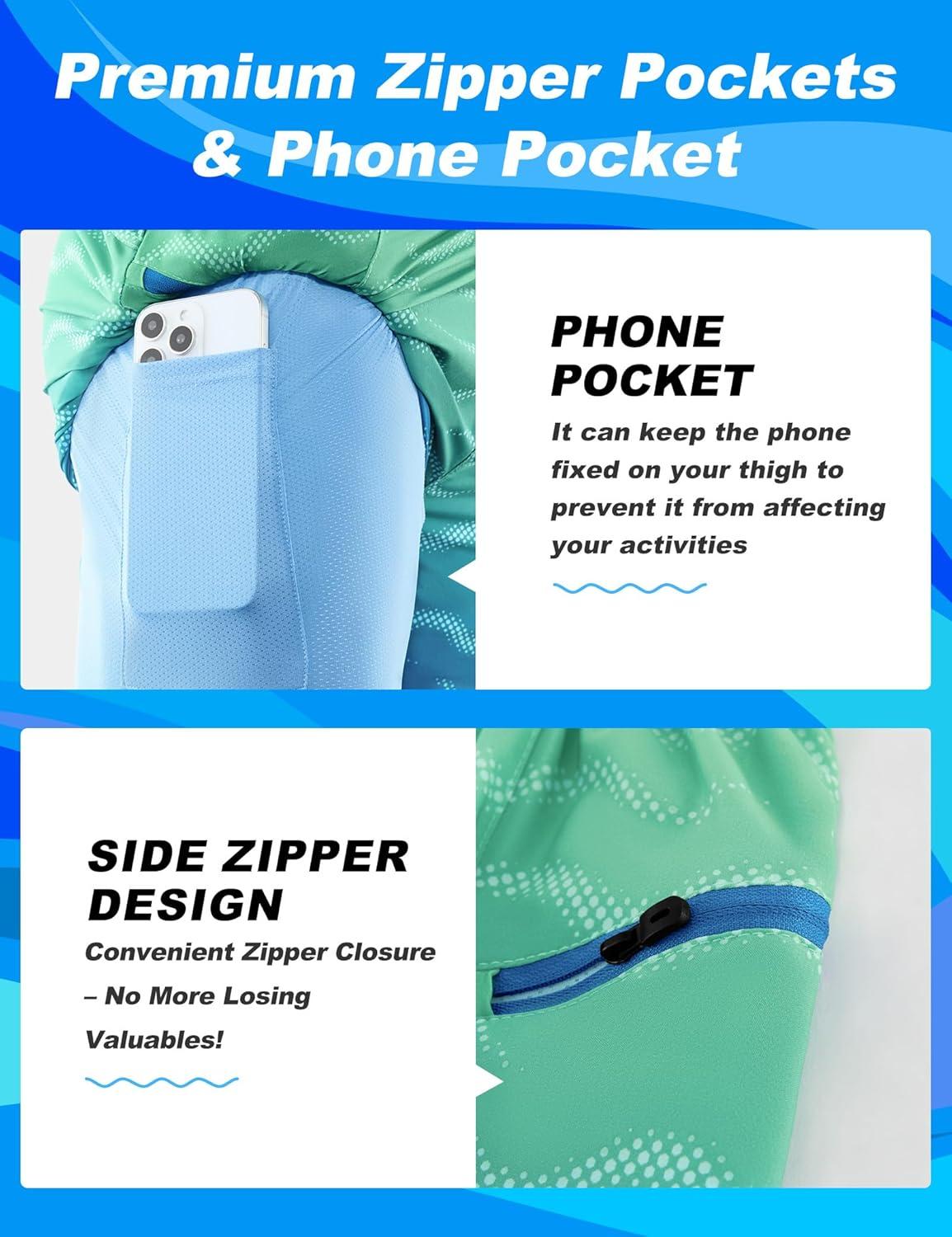 imageAPTRO Mens Swim Trunks with Compression Liner 5quot Quick Dry Bathing Suit Swim Shorts with Zipper Pockets Board Shorts SwimsuitW02blue Green