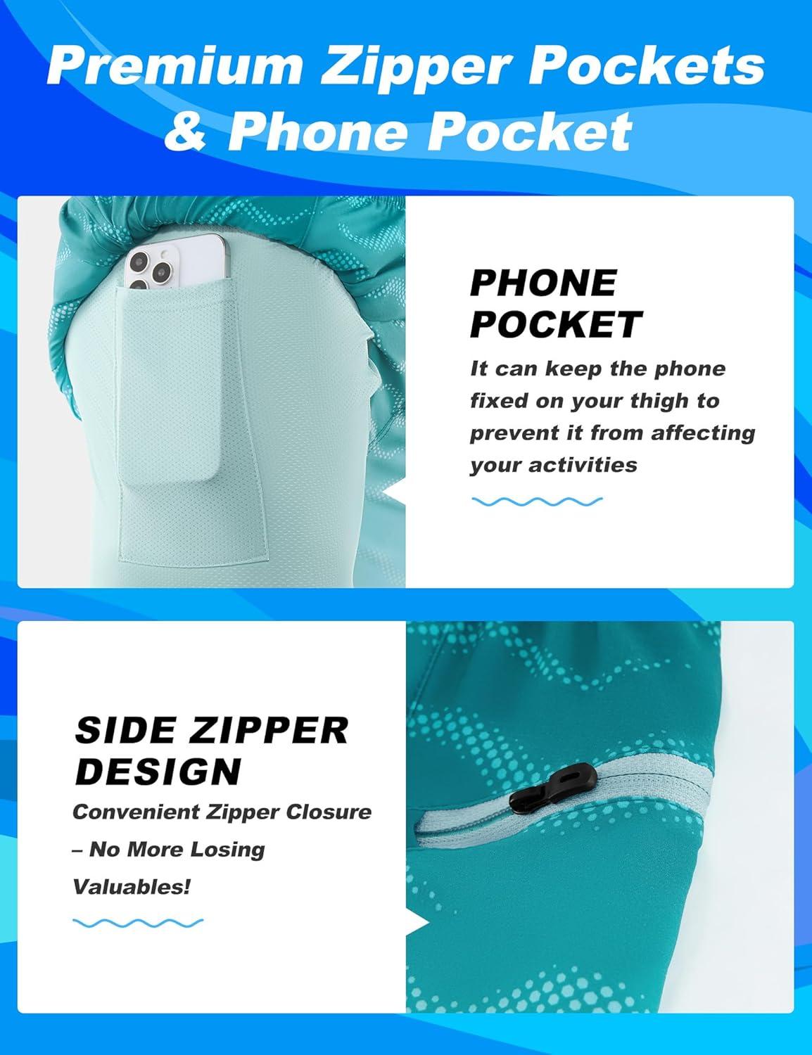 imageAPTRO Mens Swim Trunks with Compression Liner 5quot Quick Dry Bathing Suit Swim Shorts with Zipper Pockets Board Shorts SwimsuitW05cyan